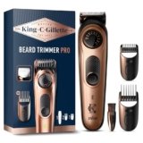 King C. Gillette Rasoio Elettrico Barba Pro, Regolabarba Uomo Con 40 Impostazioni Di Lunghezza e Rifinitore Precisione, Spazzolina Di Pulizia, 4 Pettini Intercambiabili, Caricatore, Custodia Con Zip
