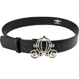 Disney Belt, Cinderella Carriage Silver Buckle, Black Vegan Leather Belt