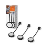 LEDVANCE LED SPOT Puck luce sottopensile 65mm, nera, 3x3W, 3x330lm, design rotondo e luce bianca calda, 3000K, set di tre luci sottopensile con modulo LED integrato, protezione IP20