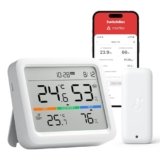 SwitchBot Bluetooth Stazione Meteorologica con IP65 Sensore Esterno, Display con Data e Ora, Esportazione Gratuita di Dati, Temperatura e Umidità, Sensore di Rugiada/VPD/Umidità Assoluta