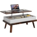 Shintenchi Coffee Table, Lift Top Coffee Table with Hidden Compartment, Rising Tabletop Dining Table, Lift Top Coffee Center Table for for Living Room, Office, Home (Rustic Brown)