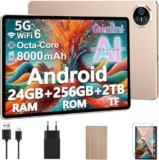 Dghrti 2026 Tablet 11 Pollici da Touch Android, [256GB ROM 8000mAh], 24 GB RAM/2TB TF, Octa-Core, Gemini AI, UFS 2.2 Flash, FHD IPS, Suono 3D, 13MP + 5MP, Dual WiFi, BT 5.0, Widevine L1, Face ID, Oro