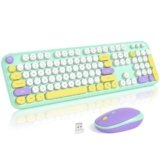 MOFII Wireless Keyboard and Mouse, Retro Typewriter Keyboard and Silent Mouse, 2.4GHz Full Size Keyboard and Mouse Wireless Combo for Laptop, PC, Desktop, Windows (Mint Green)