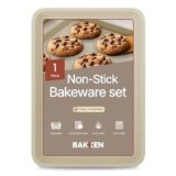 BAKKEN Kitchen Baking Pans – Nonstick White Coating, 13.58’’ × 9.65’’ Commercial Grade Carbon Steel Cookie Sheet, Diamond Texture Bottom, PFOA, PFOS, PTFE Free, Oven Safe Tray (450°F), White Marble