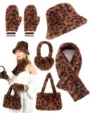Christmas Gifts Sets for Women-5 Piece, Faux Fur Bucket Hat and Glove Set, Personalized Gifts for Her Wife Sister Girlfriends