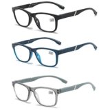 MMOWW Occhiali da Lettura Uomo Donna Confezione da 3 – Occhiali Ultraleggeri con Cerniere a Molla (Nero + Blu + Grigio, +1.0)