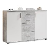 Stella Trading BOBBY, Cassettiera, effetto cemento, bianco, credenza elegante con ampio spazio disponibile per la zona giorno; 120 x 82 x 35 cm, L x A x P