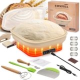 Upgrade Heating Sourdough Bread Proofing Basket Set, Electric Thermostatic Silicone banneton bread proofing basket,Sourdough bread baking supplies,8.7 Inch Square Foldable Sourdough Proofing Bowl