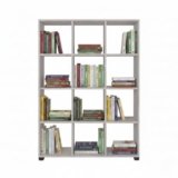 Libreria Scaffale per Soggiorno Diversi Ripiani Scaffalatura Portaoggetti Libri Svuotatasche in Legno con Rivestimento Laminato Verticale Orizzontale Mobiletto Multiuso Cucina (Cemento, Albert)