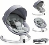 Ixdregan Operazione APP Sdraietta Neonati, Imbracatura a 5-Punti Migliorata Altalena Neonato Elettrica con 3 Timer, 5 Velocità di Altalena, Sdraietta Neonati Bluetooth Imbottita Morbida 0-9kg (Grigio)