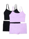 Fruit of the Loom Girls Seamless Longline Bra & Matching Boyshort Panty Set 2 Pack Stellar Orchid/Black Hue XXL
