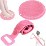 QUPOLPOL Set Spazzola Bagno Ergonomico – Spazzola Schiena Manico Lungo con Scrubber Piedi Antiscivolo, Kit Massaggio Corpo Completo, Strumento SPA Esfoliante (Rosa, Standard)