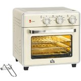 HOMCOM Mini Forno Elettrico 20L Ventilato 1400W, Forno da Tavolo Multifunzione con Aria Calda, 90–230°C, Timer 60 Min, 5 Modalità, Luce Interna, Doppio Vetro, Accessori Inclusi, Crema