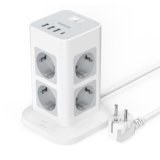 TESSAN Ciabatta Multipresa con 4 USB e 8 Prese, Ciabatta Elettrica Protezione Sovratensione, Torretta Multipresa con Interruttore e Prolunga Elettrica 2 Metri, Adatto a Ufficio, Casa, Grigio
