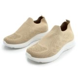 JOMIX Scarpe Slip On Donna Traspiranti in Maglia Elasticizzata Sneakers Casual Senza Lacci per Camminare Tempo Libero Viaggio Lavoro Leggere con Soletta Memoria Morbida Comoda Beige 36