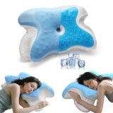 YUWENUS Cervical Pillow for Neck Pain Relief – Cooling Gel Memory Foam, Ergonomic Butterfly Design for Side & Back Sleepers, Thankyou Gifts for Women Men (Medium Firm, Blue)​​