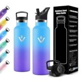 Motswedi Borraccia Termica Bambini, 500ml Doppia Parete, Bottiglia Termica, a Prova di Perdite, Borraccia con Cannuccia, Acciaio Inox, Borracce Termiche, per Campeggio, Palestra, Cielo Blu & Viola