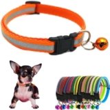 Orange Dog Collar with Bell, Reflective Small Cat Collars wIith Bell Soft Adjustable Buckle for XS XSmall Extra Small Puppies Female Male Tiny Pets Kitten Boy Girl Yorkie Teacup Chihuahua S