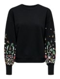 Only Onlbrooke L/S O-Neck Flower Swt, Felpa Donna, Black/Print:Sleeve Flower, M