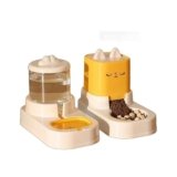 Belijoeuri, dispenser crocchette gatto,distributore cibo gatti, dispenser di cibo e irrigazione, 2 ciotole con erogatore d’acqua 2,2 l + 1,8 l (giallo)