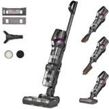 VIOLA Aspirapolvere Senza Fili, Scopa Elettrica Senza Filo Potente, 80 Min Autonomia, 600W, Funzione Lavapavimenti 2 in 1, Tappeti, Pavimento, Peli Animali, Divani