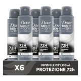 Dove Deodorante Dove Men + Care Invisible Dry Spray Advanced Care, Deodorante Uomo, con 1/4 Crema Idratante, Formula Idratante e Anti-Macchia, Protezione Fino a 72 Ore, 6 Pezzi da 150 ml