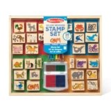 Melissa & Doug Deluxe Wooden Stamp Set: Animals – 30 Stamps, 6 Markers, 2 Stamp Pads