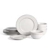 Earth & Clay Hazel 12-Piece Stoneware Dinnerware Set, Plates and Bowls Set, Dishwasher and Microwave Safe, Dish Set for 4, Grey