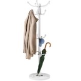 Casaria® Attaccapanni in Metallo con Base 14 Ganci Ruotabile 360° 37x37x175cm Corridoio Ufficio Appendiabiti Bianco