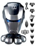 Rasoio Testa Calva Uomo 5 in 1, Rasoio Elettrico 7D Impermeabile IPX5 con Display LED, Ricarica USB-C, Kit Rasatura Multifunzionale per Testa, Barba e Viso