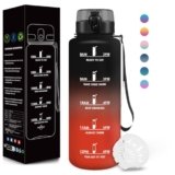 Motswedi Borraccia, 1500ML Senza BPA, Borraccia Palestra, Design della Serratura a Prova di Perdite, Bottiglia Motivazionale, Con Marca Temporale, Bottiglia per Ufficio, Stadio, Palestra – Nero&rosso