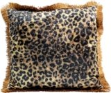 Kare Design cuscino Leo Fringe, leopardato, artigianale, unico, Con chiusura a zip, cuscino da divano, letto, sedia, stile giungla, esotico, elegante, 45x45x12 cm (A/L/P)