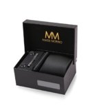 Massi Morino Cravatta Nero e fazzoletto da uomo con camicia gemelli, parure fermacravatta set | Accessori sposa | Cravatte Elegante Confezione Regalo
