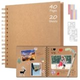 Boic Album Fotografico 21x21cm Spirale Scrapbook, Fai da Te Album Foto 40 Pagine Guestbook, Regali Nozze Natale Valentino Regalo di Anniversario Compleanno (Kaki)