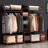 angrounps Stand Appendiabiti in Legno, Multifunzionale Appendiabiti Portatile, Armadio Aperto Appendiabiti, Appendiabiti da Terra in Bamboo per Vestiti Cappelli Scatola per Scarpe,L130CM