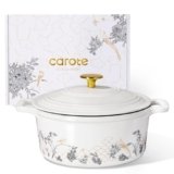 CAROTE 5QT Cast Iron Dutch Oven Pot with Lid, Enameled Floral Dutch Ovens with Gift Box, Cast Iron Pot for Sourdough Bread Baking, Braising, Stews, Roasting, Dual Handles, Healthy & Non-Toxic, All Stovetop Compatible, Oven Safe up to 500° F, White