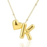 CCINPPY Heart Letter Necklace, 14k Gold Plated Initial Dainty Necklace for Women, Chunky Bubble Balloon Charm Pendant Name Personalized Jewelry Gift, Gold, Letter K