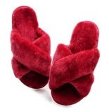 Crazy Lady Women’s Fuzzy Fluffy House Slippers Cute Plush Memory Foam Shoes Cross Band Indoor Outdoor Open Toe Sandals(06/Wine Red, 5.5-6.5)
