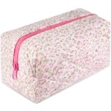 URSKYTOUS Quilted Makeup Bag Floral Large Cute Cosmetic Bag Cotton Puffy Makeup Organizer Coquette Travel Makeup Pouch Aesthetic Portable Zipper Toiletry Storage Bag for Women Girls (Pink)