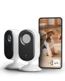 Arlo Essential 2 Indoor Telecamera per Cani/Bambini 2K, Sirena Allarme Casa, Sensore Di Movimento, Visione Notturna, Prova Inclusa Arlo Secure, con copriobiettivo automatico, 2 Telecamere, Bianche