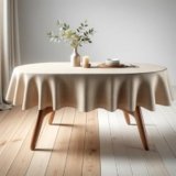 SANLEHAUSE Tovaglia Ovale Lavabile, Tovaglia da Tavola Beige in Lino 155x240cm, Texture Di Alta Qualità, Tovaglia di Facile Manutenzione, Effetto Lino, Punzonata a Mano