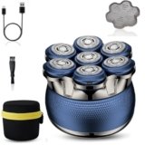 Rasoio a testa calva maschile – Lame magnetiche 7D rimovibili, IPX6 completamente lavabile, indicatore di batteria a LED di precisione, batteria ad alta capacità. Blu