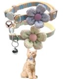 Plaid Kitten Collar with Flower，Cat Collar Breakaway with Bell，Cat Collars for Girl Cats，Adjustable 7 to 12.6 inches for Small and Medium Pets (Green & Blue)
