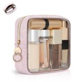 Trasparente Pochette Donna Trucchi Portatrucchi Beauty Case Piccolo Pelle PU Borsatte Ragazza per Cosmetica Piccola con Trasparente TPU Organizer Accessori da Viaggio Regalo Ragazza Compleanno(Rosa)