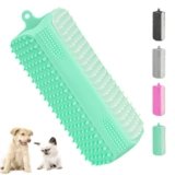 3-in-1 Pet Grooming & Bath Brush for Dogs and Cats, Triple-Sided Design with Cone Massage Tips, Long Self-Cleaning Deshedding Nubs, Short Bathing Nubs, Soft Silicone Brush with Hanging Loop, Green