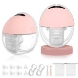 Tiralatte Elettrico Indossabile Senza Mani, Silenzioso e Portatile, 4 Modalità e 12 Livelli, Ricaricabile USB, Flange 19/21/24 mm, Discreto e Confortevole per Mamme (Rosa 24 mm)