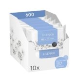 Salviettine umidificate LILLYDOO al 99% acqua, 600 pezzi (10 x 60), 100% senza plastica, senza profumi e delicate come acqua e cotone