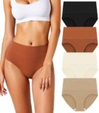 HOHOCHIN Women’s Seamless Underwear High Waisted Tummy Control No Show Panties Full Coverage Stretch Briefs 4 Pack