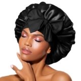 BONNET QUEEN Cuffia Seta Capelli Notte Regolabili Cuffia Capelli Ricci Bonnet con Lacci Lunghi Morbida e Protettiva Anti-Crespo, Nero