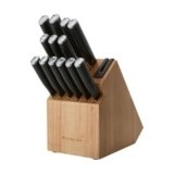 KitchenAid Classic Step Knife Block Set with Built-In Knife Sharpener, High Carbon Stainless Steel Kitchen Knives, Sharp Kitchen Knife Set with Block, 14-Piece, Natural